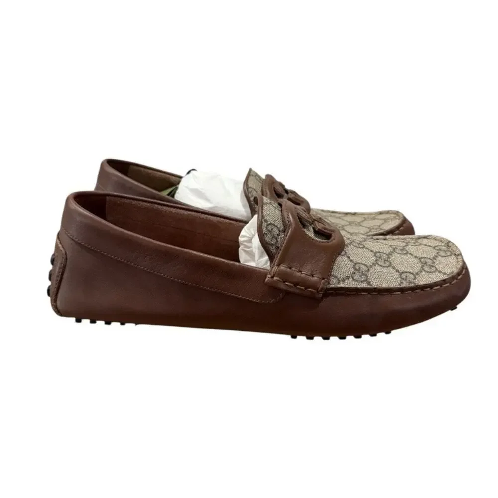 Gucci Mens Interlocking G Monogram Leather Driver Loafer 730148